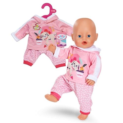 Image of BABY born Pink Jogging Suit, Pink Patterned Trousers and Hoodie for 43cm Dolls, 837313 Zapf Creation