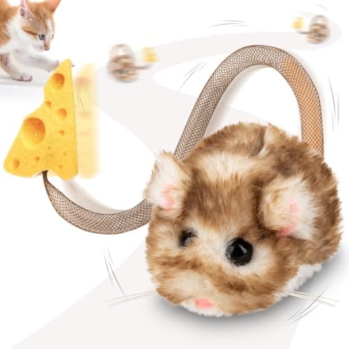 Image of Migipaws Interactive Cat Toy,360° Rolling & Spin Migimouse with Wiggling Tail for Indoor Cats,Smart Motion Sensor, Realistic Squeak, Rechargeable Plush Kitten Toy