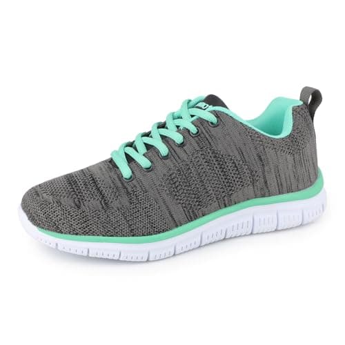 Image of riemot Womens Mens Trainers Running Shoes Lightweight Walking Training Sports Sneakers Ladies Cushioned Breathable Mesh Gym Athletic Non Slip Tennis Badminton Jogging Casual Workout Shoes Grey 5 UK