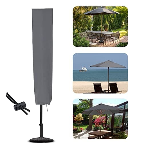 Image of RICHIE Garden Parasol Cover Patio Umbrella Covers for Parasol Fits 2 to 3m Diameter Parasols 153x30x30cm Waterproof Tear Resistant 600D Oxford PVC Coating with Drawstring Cord at Bottom, Grey, NO ZIP…
