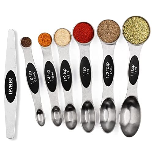 Image of Measuring Spoons Sets of 7, Magnetic Measuring Spoons, Tablespoon Measure for Liquid & Dry Ingredients, Dual Sided Teaspoon Measure with Scale and Leveler, Fits Most Spice Jars for Cooking