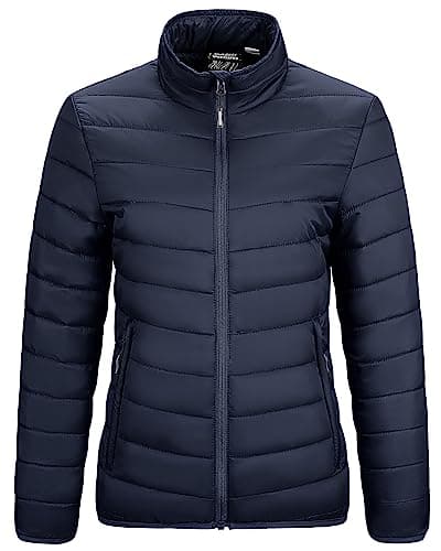 Image of Outdoor Ventures Womens Winter Lightweight Jacket Warm Short Packable Puffer Jacket Transitional Padded Jacket Quilted Jacket for Ladies Lined for Hiking Travel, Deep Blue M