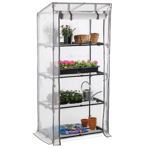 Image of Christow 4 Tier Growhouse, Outdoor Garden Greenhouse, Powder-Coated Steel Frame, Reinforced PE Cover, Eyelets for Support Pole to Train Tomatoes & Tall Plants, Pegs & Guy-Lines, H167cm x W80cm x D50cm