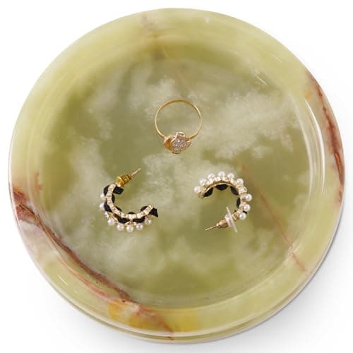 Image of Marble Jewelry Dish 5 Inch Handmade Ring Holder - Stone Tray for Necklace, Earring and Perfume Organizer - Decorative Trinket Dish for Vintage Vanity Decor