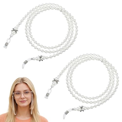 Image of Kynigo 2Pcs Pearl Glasses Chain for Women, Beaded Eyeglass Lanyard, Stylish Pearl Eyeglass Chain Sunglasses Holder Strap, Eye Glass Holders Necklaces (White)