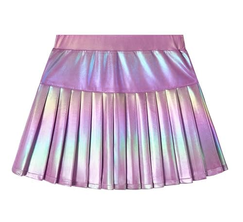 Image of Miipat Girls Metallic Pleated Skirt Sparkly Kids Skirts Elastic Waist Shiny Mini Skorts with Lining Pocket for Dance Tennis Party (Purple,7-8 Years)