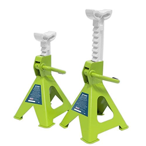 Image of Sealey Ratchet Type Axle Stands (Pair) 2 Tonne Capacity per Stand - Hi-Vis Green - VS2002HV