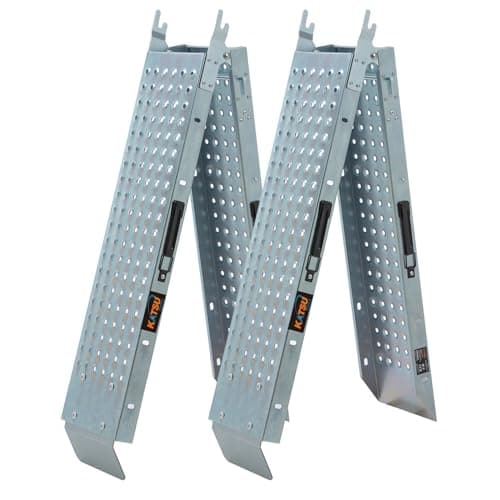 Image of KATSU Tools 2 Pack Folding Steel Ramps - Heavy Duty Loading Ramp - 1800 x 225 x 47mm - 400kg Max Loading - Portable - Ideal for Motorbike, Quad Motorcycle, Scooter, Wheelchair and More