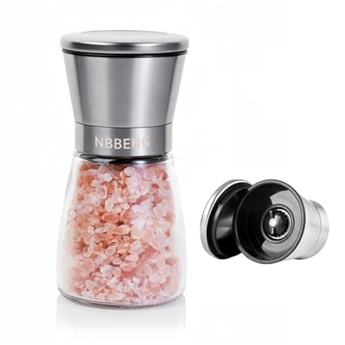 Image of Salt and Pepper Grinder with Adjustable Non-Corrosive Ceramic Grinder and 304 Stainless Steel,Glass and Stainless Steel Spice Mills with Adjustable Coarseness - Easy to Use and Fill - Large Capacity