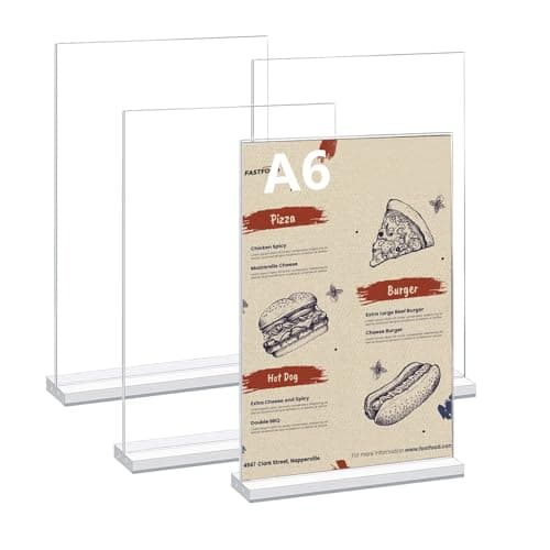 Image of LiuHancsqd 4 Pcs A6 Acrylic Sign Holder A6 Display Stand, A6 Menu Holders, Clear Double Sided A6 Perspex Display Stands, A6 Poster Holder for Office Store Restaurant Reception Poster Menu Table Stand