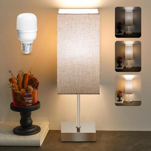 Image of Aomeya Bedside Lamps, Table Lamp for Living Room Bedroom, Touch Lamps Bedside, Dimmable Bedroom Lamp with Grey Shade for Kids Room, Study, Dorm, Office(Bulb Included) (Grey)