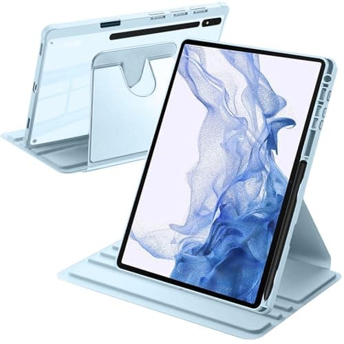 Image of A-BEAUTY Rotating Case Compatible with Samsung Galaxy Tab S8 Plus 2022 / S7 FE 2021 / S7 Plus 2020 12.4-Inch with S Pen Holder, Cover Clear Back, Auto Wake/Sleep, Sky Blue