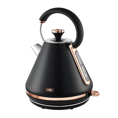 Image of Tower T10044RG Cavaletto Pyramid Kettle with Fast Boil, Detachable Filter, 1.7 Litre, 3000 W, Black and Rose Gold