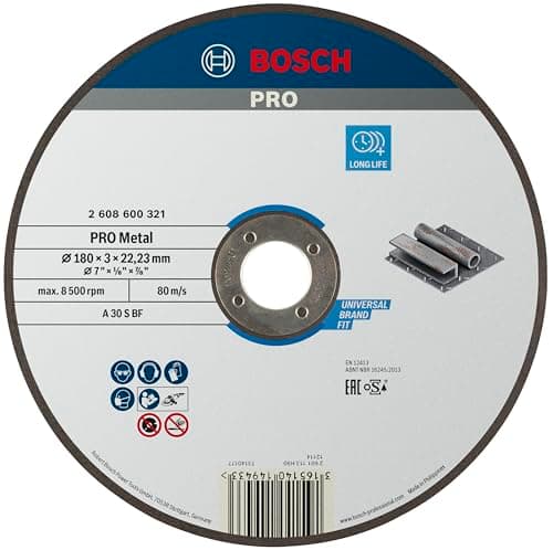 Image of Bosch 1x PRO Metal Longlife Cutting Disc for Large Angle Grinder and Bore 22.23 mm (for Steel, Ø 180 mm, Professional Accessory Large Angle Grinder)
