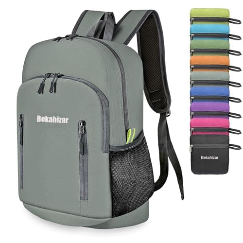 Image of Bekahizar 20L Ultra Lightweight Backpack Foldable Hiking Daypack Rucksack Water Resistant Travel Day Bag for Men Women Kids Outdoor Camping Mountaineering Walking Cycling Climbing (Grey Green)