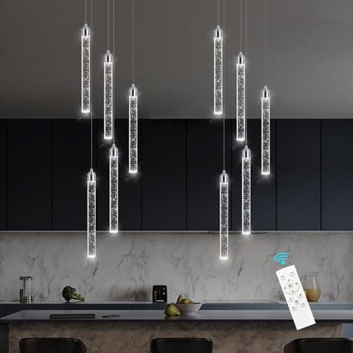 Image of 5 Light Mini Chandelier LED Pendant Lighting for Kitchen Island Modern Bubble Crystal Pendant Light Adjustable Pendant Light Fixture Chrome Ceiling Handing Lights for Dinning Room Bedroom 2700K 6000K