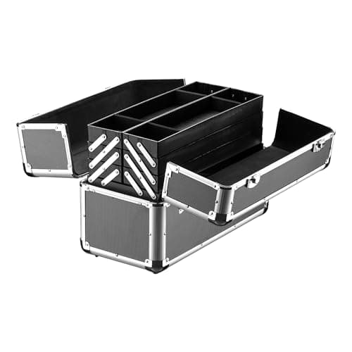 Image of Wiltec Aluminium Multipurpose Toolbox, Compact Size 35.5 x 24 x 22.5 cm, Lockable Metal Toolbox, Comes with 2 Keys and Handy Internal Compartments