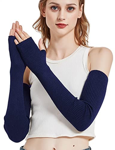 Image of Novawo Wool Blend Warm Arm Warmers Long Fingerless Gloves for Women