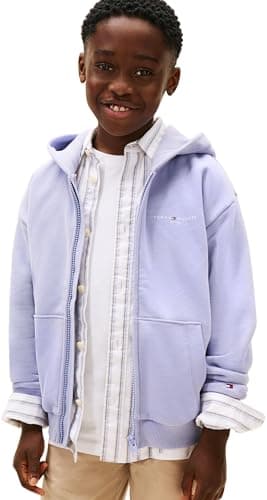 Image of Tommy Hilfiger Unisex MINI CORP ZIP THROUGH HOODIE KS0KS00726 Zip Through Hoodie, BLUE (Periwinkle Dusk), 4 Years
