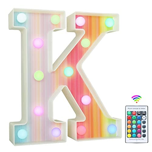 Image of Rainbow Light Up Letters, Colorful LED Letter Lights 16 Color Changing Alphabet Sign Gifts for Girls Women Party Birthday Decorations Remote Night Light Christmas Valentine Wall Table Decor - K