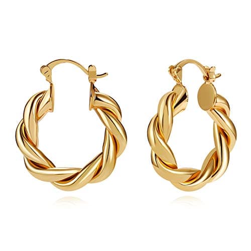 Image of LILIE&WHITE Twisited Gold Chunky Hoop Earrings for Women 14K Gold Plated High Polished Lightweight Hoops for Girls