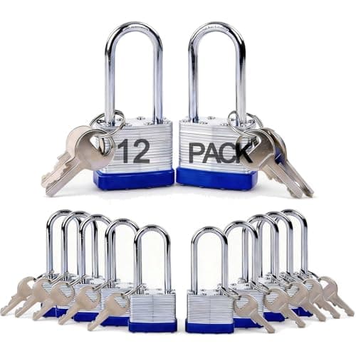 Image of SEPOX® 12Pack Heavy Duty Padlock Keyed Alike, 40MM Laminated Steel Lock Body, 60MM Extra Long Shackle, Ideal for Gym Locker, Sheds, Gate, Warehouse, Hasp (12 Locks with Same Keys)