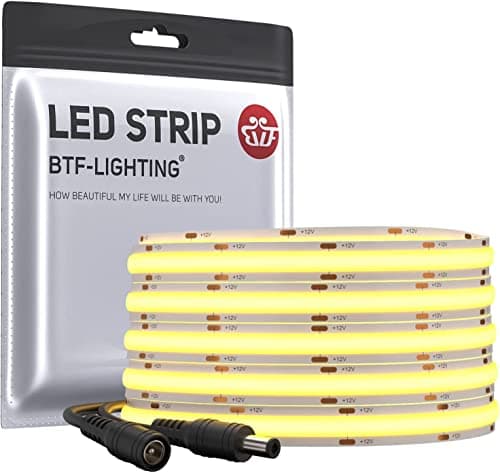 Image of BTF-LIGHTING COB LED Strip Light 5M FCOB 336LEDs/M Flexible High Density Warm White 12V 8mm Width Dimmable Light Uniformity LED Tape for Bedroom Kitchen Home Interior Decoration(Only LED Strip)