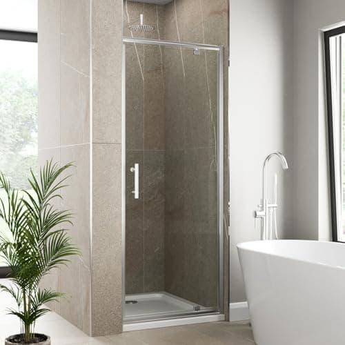 Image of Modern Bathroom 900mm Pivot Shower Door Enclosure 6mm Safety Glass Screen Panel Chrome Framed