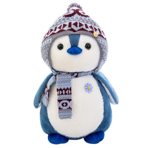 Image of Herfair Penguin Cuddly Toy with Hood, Plush Doll Stuffed Toy Cuddly Toy Gift (27 cm, Blue)