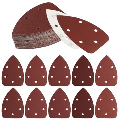 Image of 30 Multi Tool Sanding Pads, Triangle Mouse Sanding Pads for Mouse Sander Pads Sheets, 5 Hole Sanding Sheets Assorted 180 Grits Mouse Sandpaper for Electric Sander Detail Sander Pads