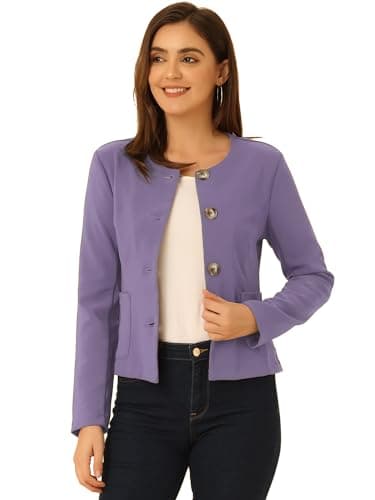 Image of Allegra K Women's Vintage Crop Jackets Casual Elegant Lightweight Button Short Coat Jacket Purple M