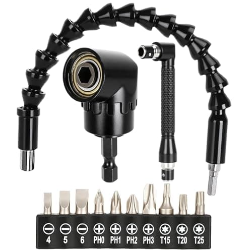 Image of 13Pcs Flexible Drill Bit Extensions Set Adapter, 11.8 inch Bendable Flexible Drill Bit Extension, 90° Right Angle Screwdriver, 105° Degree Right Angle Drill Attachment and 10Pcs Screwdriver Bit Set