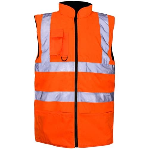 Image of Hi Vis Viz Bodywarmer Fleece Lined Reversible Safety Gilet Waistcoat Waterproof High Visibility Reflective Workwear Vest for Men Security Outdoor Work Jacket Orange L