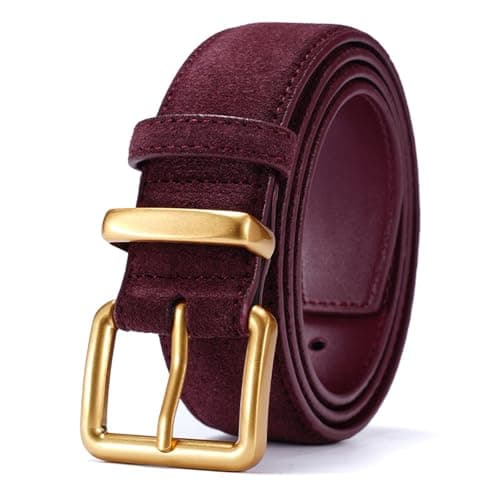 Image of Wide Suede Belt Women Genuine Leather Ladies Waist Belt for Jeans Dress Casual Square Gold Buckle, 1.3"(33mm) Wide Ancora Red, Fits waist size: 26"-35"