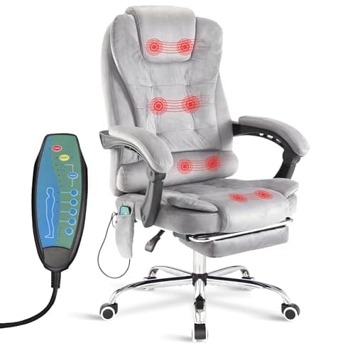 Image of Blisswood 8 Point Massage Office Chair For Home Office,Executive Office Chair With Footrest 130° Reclining Computer Desk Chairs Adjustable Height 360° Swivel Recliner Chair (Velvet Grey)