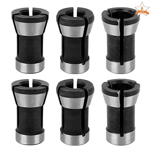 Image of 6 Pieces Collet Adapter, Steel Router Collet 6mm 6.35mm 8mm Chuck Milling Machine Adapter Black Router Bit Collet for Woodworking Trimming Engraving Machine