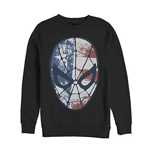 Image of Marvel Men's Fourth of July Spider-Man American Flag Mask Sweatshirt, Black, M