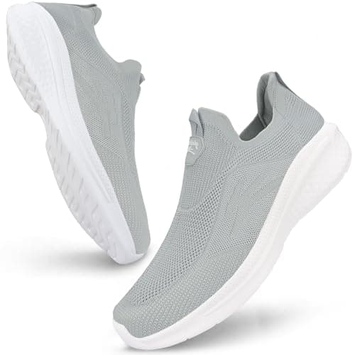 Image of Giniros Mens Slip On Trainers Casual Trainers Shoes Breathable Running Walking Sneakers Lightweight Tennis Shoes Soft Comforble Mesh Gym Workout Sneakers, Light Grey UK 8
