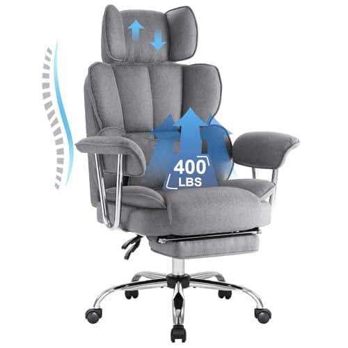 Image of IWMH Executive Office Chair with Footrest, Big and Tall Ergonomic Desk Chair, Heavy Duty Computer Chairs 200KG with Adjustable Headrest, Armrests, Lumbar Support, High Back (Grey)