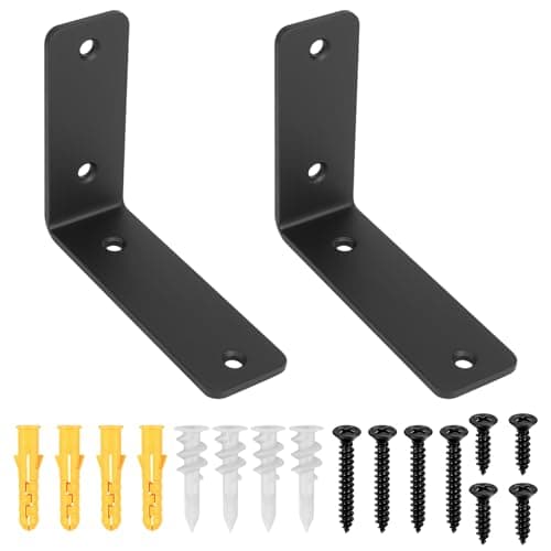 Image of 2 Pcs Black Shelf Brackets Heavy Duty Wall Brackets for Shelves Support, Industrial Metal L Shelving Bracket Supports Corner Braces for Wooden Wall Hanging(125 x 100mm/4.92 x3.94 inch) (125X100X38)