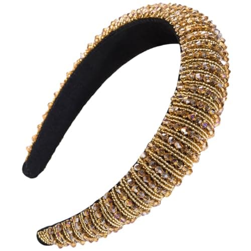 Image of scicent Hairband Womens Sparkly Beaded Headband Rhinestone Embellished Hair Accessories Jeweled Crystal Wide Hair Bands 16425