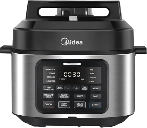 Image of Midea 9-in-1 Multi Cooker, 6L with 12 Cooking Functions Pressure Cooker (Slow&Rice Cooker, Sous Vide, Cake Maker, etc.), 70% Faster, Non-Stick Brushed Stainless Steel & Black