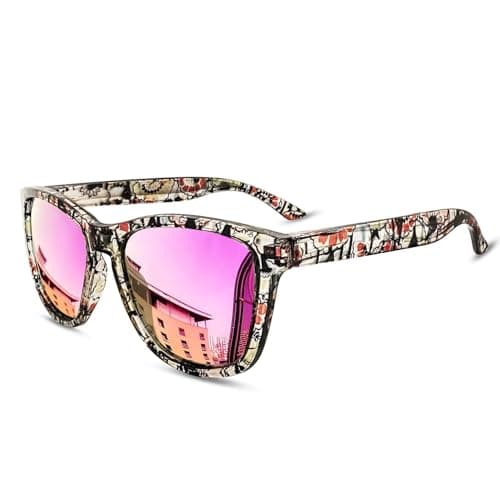 Image of KANASTAL Fuchsia Sunglasses Womens Designer Polarised Pink Mens Square Mirror Ladies Retro Classic Coloured UV400 Vacation Fashion - Patterned Frame Fuchsia Lens