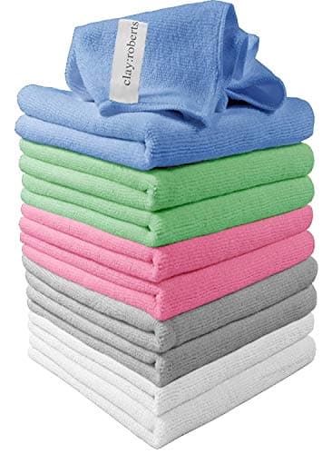 Image of Clay Roberts Microfibre Cleaning Cloths, 40cm x 30cm - Pack of 10, Mixed Colours, Machine Washable, Polishing, Waxing & Dusting Cloth, Lint-Free, Kitchen Towel, Car Cleaning, Microfiber