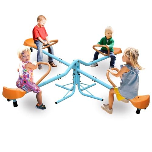 Image of KKB Sport Kids Seesaw, 4 Seat 360 Degree Spinning Seesaw, Kids Outdoor Play Equipment, Metal Teeter Totter for Playground and Backyard
