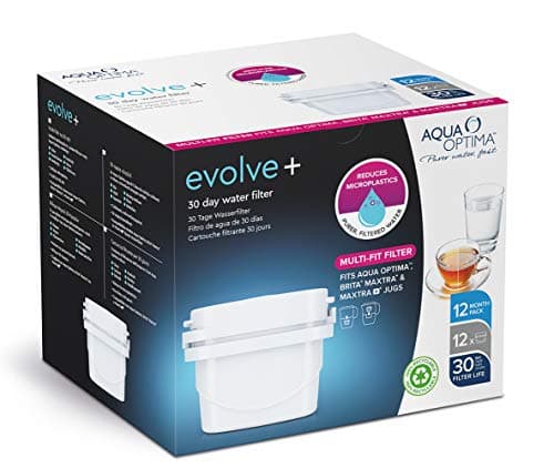 Image of Aqua Optima Evolve+ 30 Day Water Filter Cartridge, 12 Pack, Compatible With Brita Maxtra and Maxtra+, 12 Months Supply, EPS212