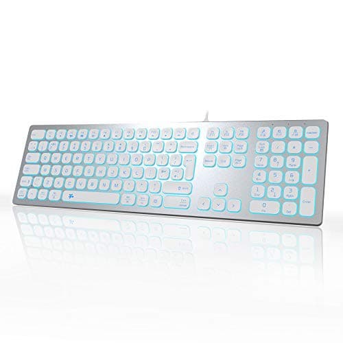 Image of B.FRIENDIT Aluminum Slim Backlit Keyboard Wired - UK Layout Compatible with Apple iMac, Macbook, Mac and PC, USB Keyboard Numeric Keypad RGB Backlit Key - Silver White