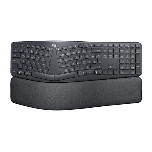 Image of Logitech 920-010107 ERGO K860 Wireless Ergonomic Keyboard, Split Keyboard Layout, Wrist Rest, Natural Typing, Stain-Resistant Fabric, Bluetooth, USB, Windows/Mac, QWERTY UK English Layout, Grey