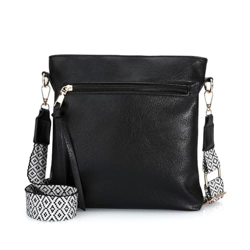 Image of DOB SECHS Soft PU Leather Crossbody Bags for Women, Cross Body Bag with Multiple Pockets, Adjustable Strap, Perfect for Daily Use, Black Wide Strap