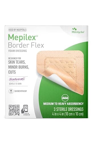 Image of Mepilex Border Flex 10 x 10 cm Hospital Dressings for Skin Tears, Light Burns and Cuts, Waterproof Adhesion for up to 7 Days of Use
